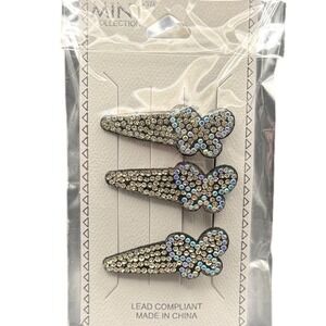 MINT Collection Kids Butterfly Rhinestone Hair Clips 3 Pack‎ Silver Iridescent